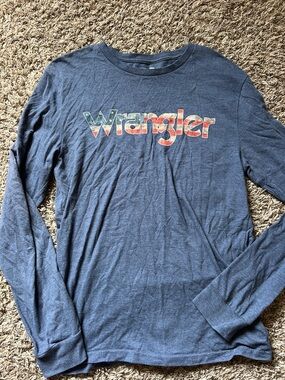 Wrangler Navy Long-Sleeve Logo Tee with Red & Green Accent